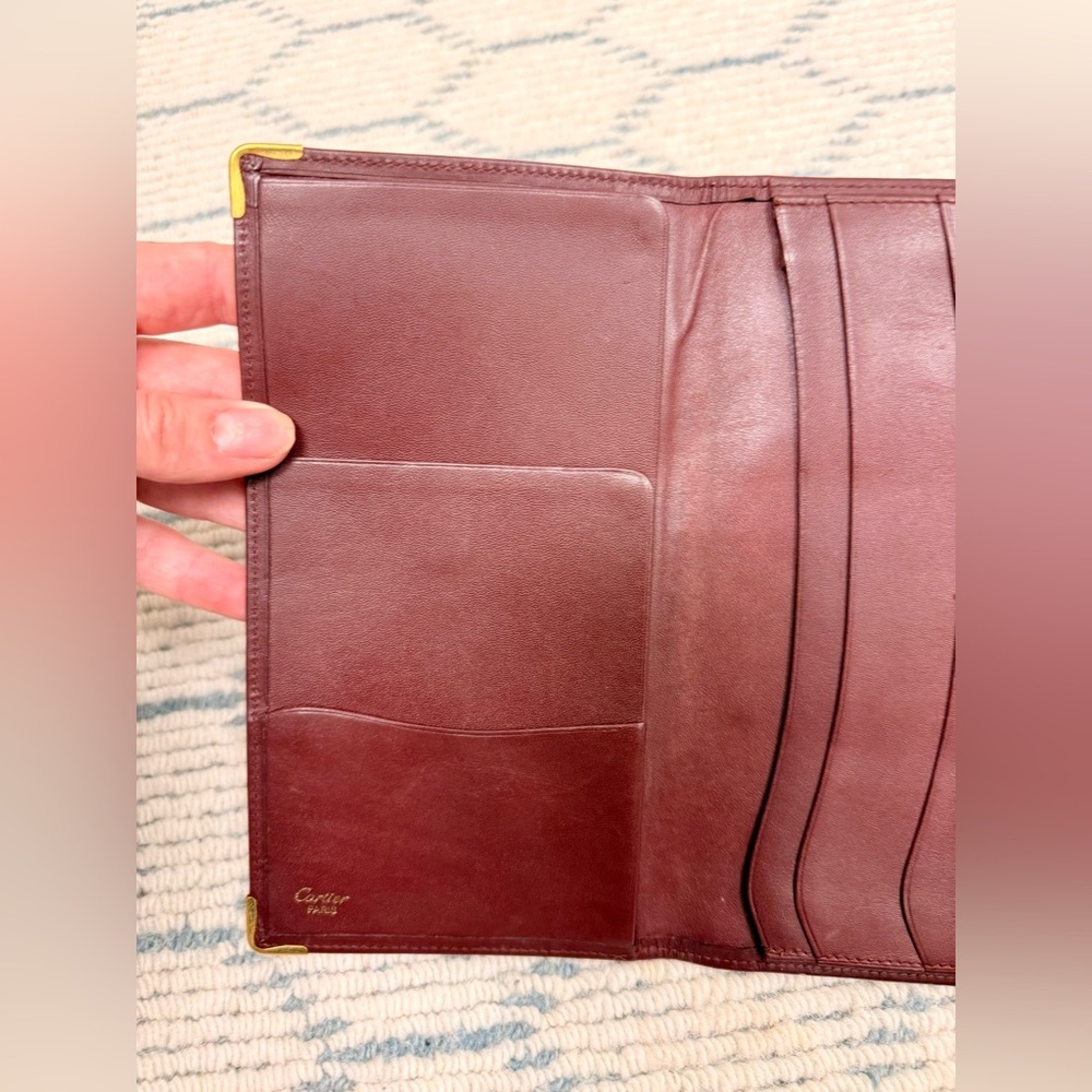 CARTIER Vintage Unisex Must de Cartier Bordeaux Calfskin Long Slim Wallet W Gold - Picture 10 of 16
